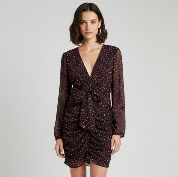 Zara Dresses & Skirts - Zara Women's Black Valentine's Day Heart Print Ruched Mini Dress Size S